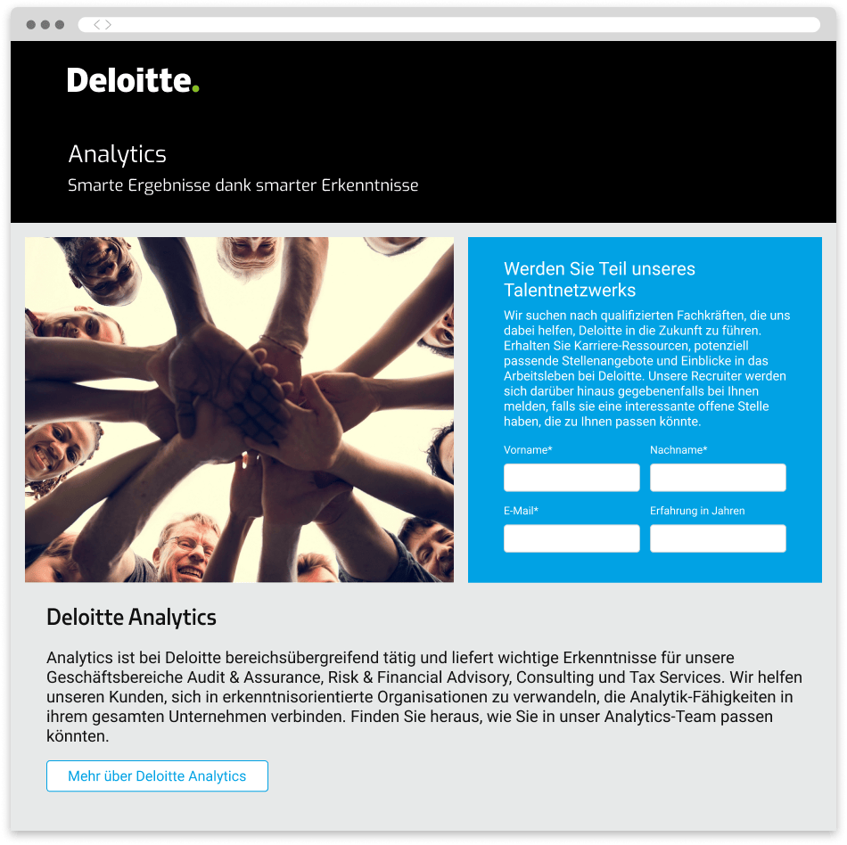 Screenshot einer mit Avature CRM erstellten Karriereseite von Deloitte