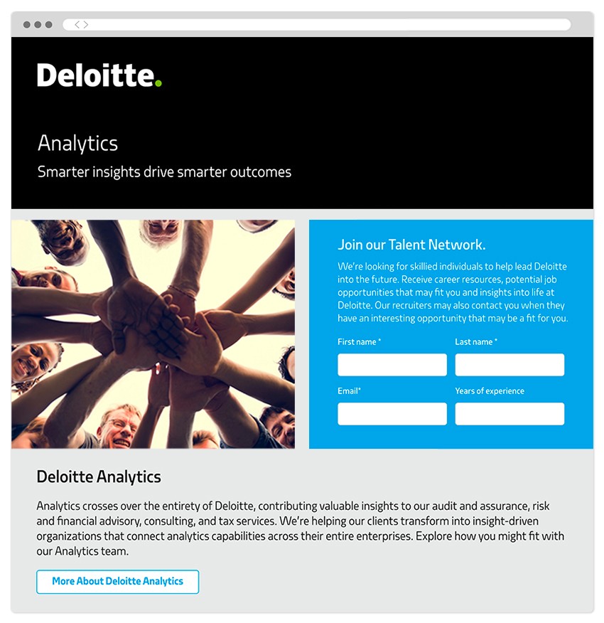 Screenshot of a Deliotte career site built with Avature CRM